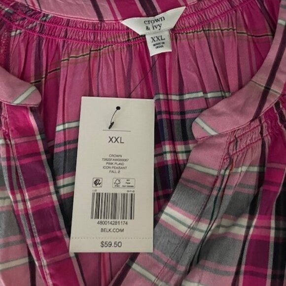 Pink Plaid Casual Top - Crown & Ivy - Picture 3 of 3